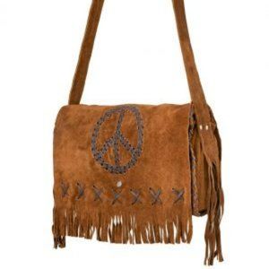 brown leather suede Westen bag with peace sign